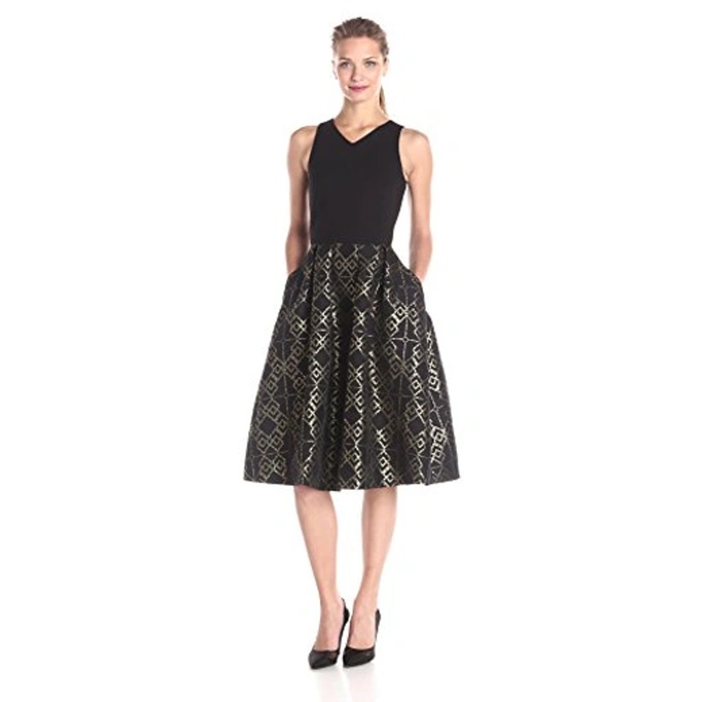 Ted Baker Flamie Jacquard Fit & Flare Midi Ballerina Dress Black Women's Size 2